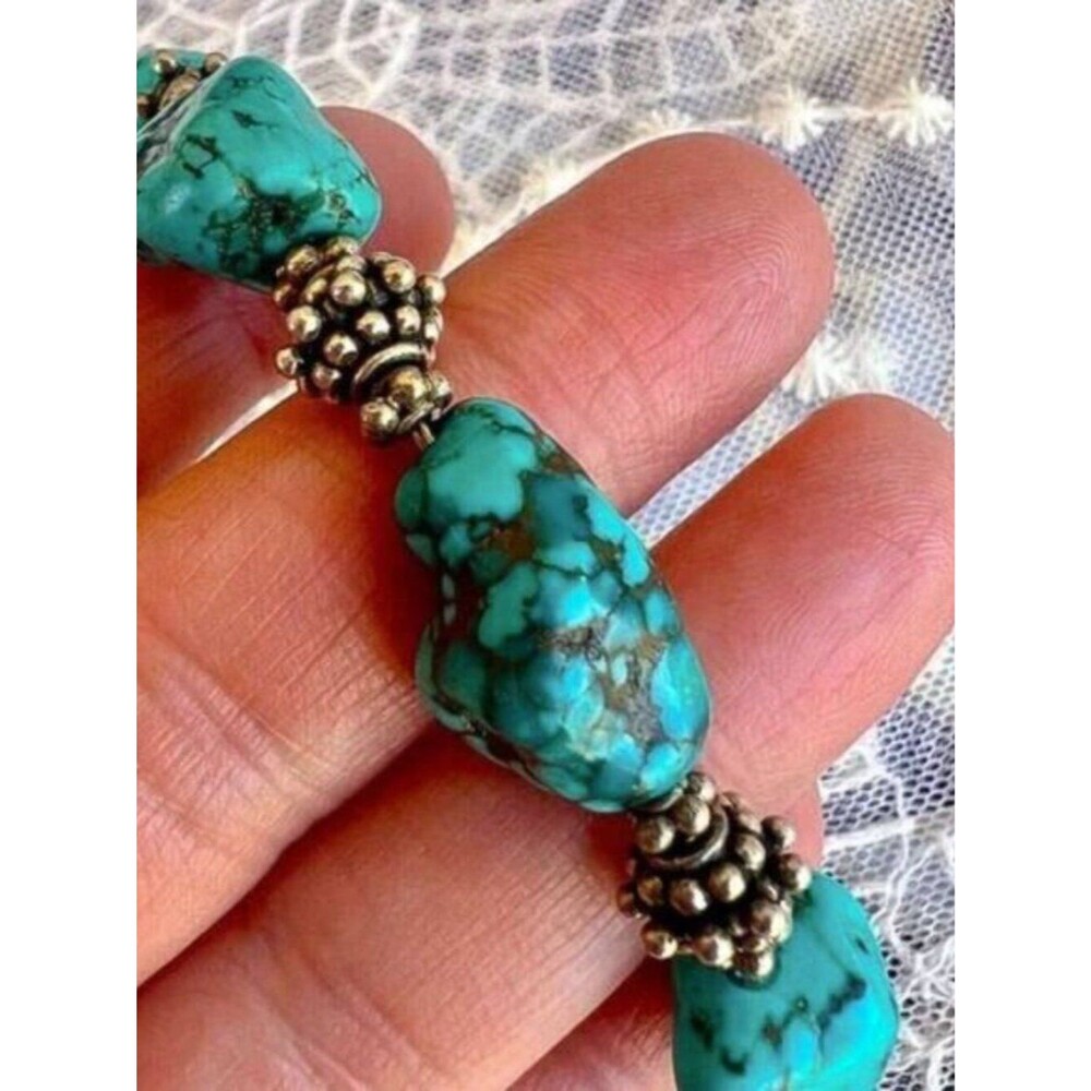 Vintage Turquoise & Sterling Nugget Bracelet Y2K Era - Picture 3 of 9